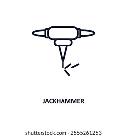 jackhammer outline icon.  Thin line icon from construction tools collection. Editable vector isolated on white background