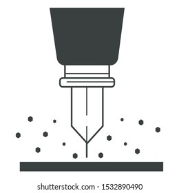Icono de la herramienta de potencia de Jackhammer. Cierre de la información sobre el equipo. Equipo profesional de demolición, construcción y soldadura. Ilustración vectorial aislada en blanco y negro lineal plana.