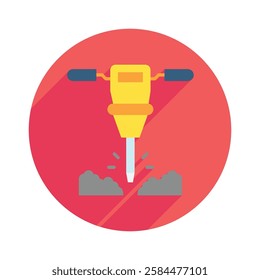 Jackhammer rounded flat color icon, mini, small illustration. use for modern concept, print, UI, UX kit, web and app development. Vector EPS 10, related to industrial, business, finance, investment.