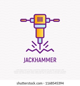 Jackhammer thin line icon. Modern vector illustration of destruction equipment.