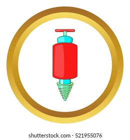 Jackhammer vector icon in golden circle, cartoon style isolated on white background