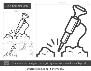 Icono de la línea vector Jackhammer aislado en fondo blanco. Icono de línea de Jackhammer para infografía, sitio web o aplicación. Icono escalable diseñado en un sistema de cuadrícula.