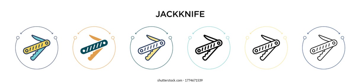 Jackknife icon in filled, thin line, outline and stroke style. Vector illustration of two colored and black jackknife vector icons designs can be used for mobile, ui, web