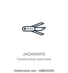Jackknife icon. Thin linear jackknife outline icon isolated on white background from construction and tools collection. Line vector sign, symbol for web and mobile