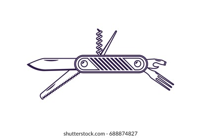 Jackknife icon. Thin linear jackknife outline icon isolated on white background. Multitasking tool vector illustration
