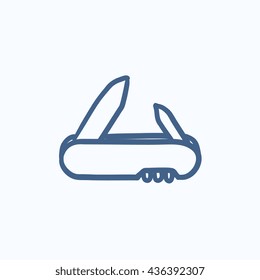 Icono de boceto vectorial con cuchillo de chaqueta aislado en el fondo. Icono de Cuchillo de mano dibujado. Icono de boceto con cuchillo para infografía, sitio web o aplicación.