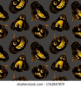 Jack-o ' - lantern. Halloween. Seamless pattern on a black background.
