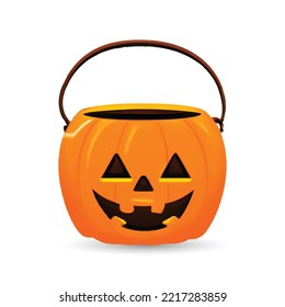 Jack'O pumpkin basket to collect candy on Halloween day, orange pumkin