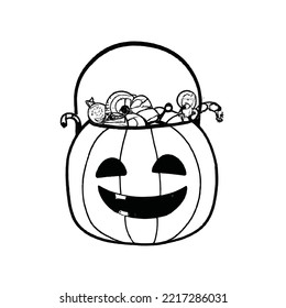 Jack'O pumpkin basket to collect candy Halloween day  black   white