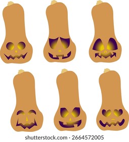 Jack-o'-lantern 6 looks patterns : Butternut squash | EPS