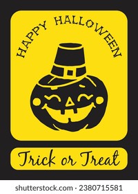 Jack-O-Lantern baby black pumpkin head on yellow background for Halloween card