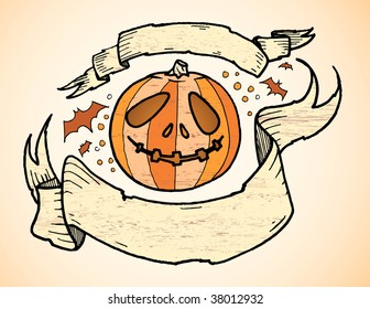 Jack-o-lantern with banners.