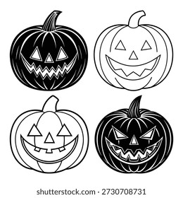 Jackolantern faces black white pumpkin halloween