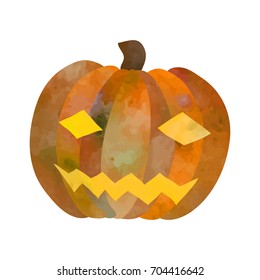 Jack-o-lantern. Funny cartoon clip art illustration on isolated background. Watercolour imitation.