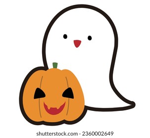 Jack-o-lantern and ghost illustration material set for Halloween