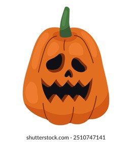 Jack-o-lanterna. O Halloween esculpiu a abóbora laranja. Ilustração vetorial isolada em branco. Abóbora de dente louca.