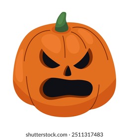 Jack-o-lanterna. O Halloween esculpiu a abóbora laranja. Ilustração vetorial isolada em branco. Abóbora malvada.