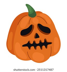Jack-o-lantern. Halloween carved orange pumpkin. Vector illustration isolated on white. Scary toothy pumpkin.