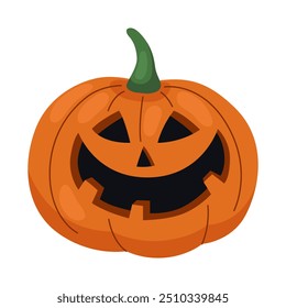 Jack-o-lanterna. O Halloween esculpiu a abóbora com sorriso. Ilustração vetorial isolada em branco.