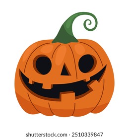 Jack-o-lantern. Halloween carved pumpkin with smile. Vector illustration isolated on white.