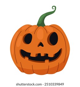 Jack-o-lanterna. O Halloween esculpiu a abóbora com sorriso. Ilustração vetorial isolada em branco. Abóbora laranja.