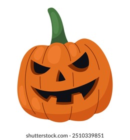 Jack-o-lanterna. O Halloween esculpiu a abóbora com sorriso. Ilustração vetorial isolada em branco. Abóbora laranja.