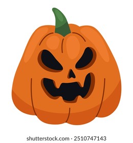 Jack-o-lanterna. O Halloween esculpiu a abóbora com sorriso. Ilustração vetorial isolada em branco. Abóbora laranja.	