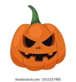 Jack-o-lanterna. O Halloween esculpiu a abóbora com sorriso. Ilustração vetorial isolada em branco. Abóbora laranja.	