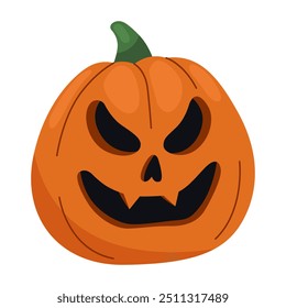 Jack-o-lantern. Halloween carved pumpkin with smile. Vector illustration isolated on white. Orange pumpkin.	