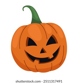 Jack-o-lanterna. O Halloween esculpiu a abóbora com sorriso. Ilustração vetorial isolada em branco. Abóbora laranja.	