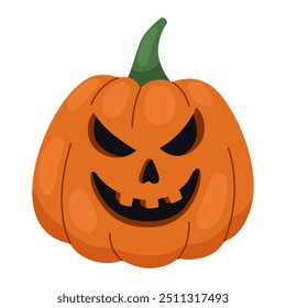 Jack-o-lanterna. O Halloween esculpiu a abóbora com sorriso. Ilustração vetorial isolada em branco. Abóbora laranja.	