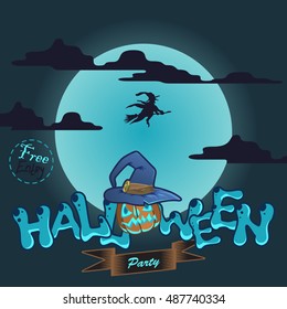 Jack-o-Lantern Halloween invite blue poster. 