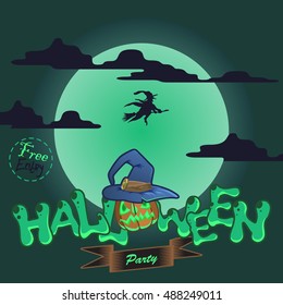 Jack-o-Lantern Halloween invite green poster.