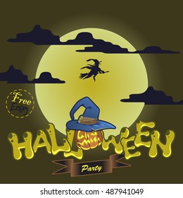 Jack-o-Lantern Halloween invite yellow poster.