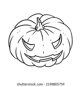Jack-o-Lantern Halloween pumpkin. Cute scary carved pumpkin face cartoon icon. Hand drawn isolated lineart illustration. Element for Halloween or pagan witchcraft stickers, prints, laser cut files