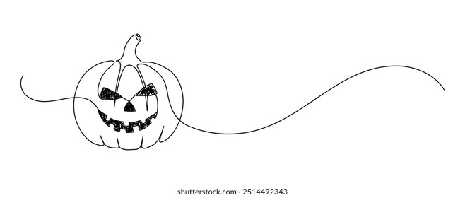 Jack-O-Lanterna. Abóbora de Halloween com rosto. Desenho de linha contínuo.