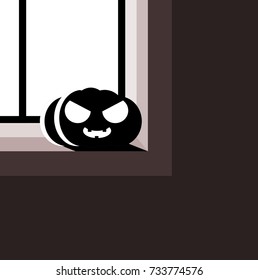 Jack-o'-lantern, Halloween pumpkin in front of the window vector illustration