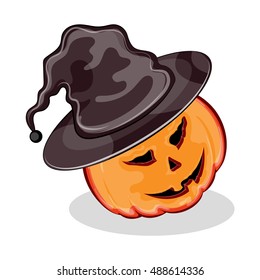 Jack-O-Lantern, Halloween pumpkin hat with funny expression, isolated on white background, vector illustration