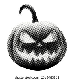 jack-o'-lantern halloween pumpkin isolated on white background retro grunge halftone dotted texture vintage magazine style collage element for mixed media design