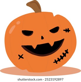 Jack-O-Lantern. Halloween pumpkins with faces vector element set. October holiday symbol. Creepy, smiling, fun carved pumpkin heads.