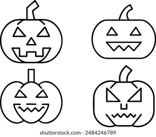 Jack-o-lantern icon set. Line Icon. Editable Stroke.