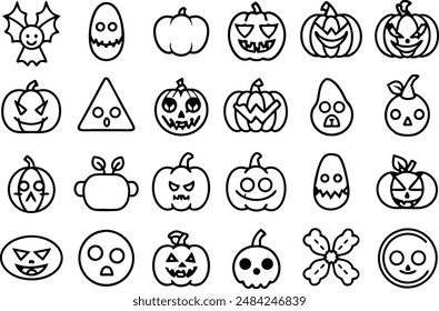 Jack-o-lantern icon set. Line Icon. Editable Stroke.