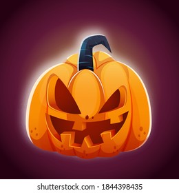 Ilustración de Jack-O-Lantern sobre fondo morado.