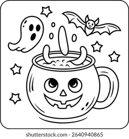 Jack-o-Lantern Mug with Worms Coloring Page