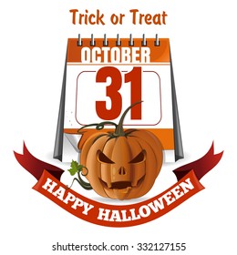 Jack-o'-lantern on a background of a calendar. Happy Halloween. Trick or treat. Vector illustration.