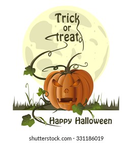 Jack-o'-lantern on a background of the full moon. Halloween vector icon.