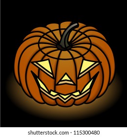 A jack-o-lantern on a black background.