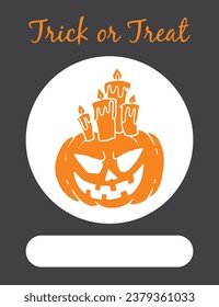 Cabeza de calabaza naranja Jack-O-Lantern con velas sobre fondo blanco para tarjeta Halloween