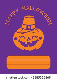 Cabeza de calabaza naranja Jack-O-Lantern para la tarjeta de Halloween en morado