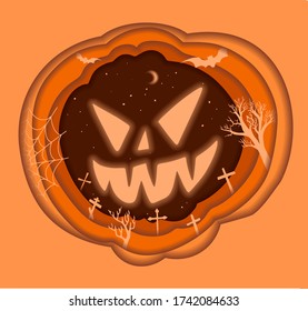 Jack-o-Lantern. Original Halloween illustration. Luminous orange pumpkin. 